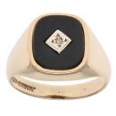 9ct Yellow Gold 0.01ct Diamond and Onyx Signet Ring