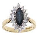 18ct Yellow Gold 0.25ct Brilliant and Marquise Cut Diamond and Sapphire Cluster Ring