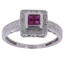 14ct White Gold 0.10ct Diamond and Ruby Cluster Ring