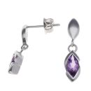 925 Sterling Silver Amethyst Drop Stud Earrings