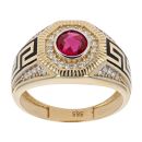 14ct Yellow Gold Cubic Zirconia Red Gemstone Ring