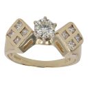 14ct Yellow Gold 0.90ct Brilliant And Princess Cut Diamond Solitaire Ring