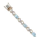 9ct Yellow Gold 0.12ct Diamond and Aquamarine Bracelet 7"