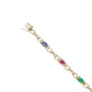 14ct Yellow Gold 0.16ct Diamond and Multi Gemstone Bracelet 7"