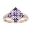 9ct Yellow Gold Created Amethyst And Diamond Ring