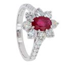 18ct White Gold Diamond And Ruby Cluster Ring by Anya Belle