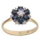 14ct Yellow Gold 0.15ct Brilliant Cut Diamond and Sapphire Cluster Ring