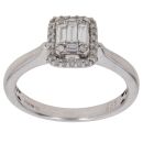 9ct White Gold 0.25ct Brilliant and Baguette Cut Diamond Cluster Ring