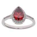 Silver Cubic Zirconia and Red Gemstone Pear Cluster Ring By Icesia