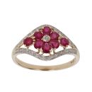 9ct Yellow Gold 0.15ct Diamond and Ruby Cluster Ring
