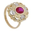 14ct Yellow And White Gold Red Stone Set Flower Ring