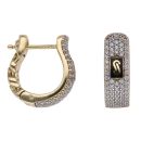 14ct Yellow Gold Monaco Classic Plain Pave Link Cubic Zirconia Hoop Earrings