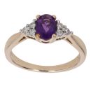 9ct Yellow Gold 0.12ct Diamond And Created Amethyst Ring
