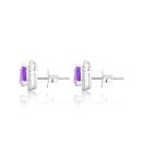 Silver Platinum Plated Amethyst Trilliant Cut Diamond Halo Stud Earrings