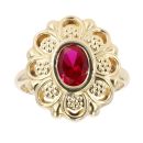 14ct Yellow Gold Red Gem Floral Ring