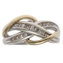 9ct Yellow and White Gold 0.25ct Brilliant and Baguette Cut Diamond Crossover Ring