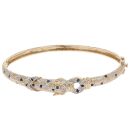 9ct Yellow Gold 0.10ct Diamond And Sapphire Leopard Bangle