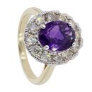 9ct Yellow Gold 1ct Diamond And Amethyst Cluster Ring