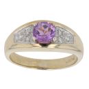9ct Yellow Gold 0.06ct Diamond And Created Amethyst Ring