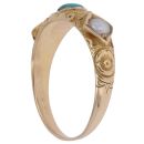 18ct Yellow Gold Green Gemstone and Pearl Three Stone Ring