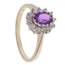 9ct Yellow Gold CubIc Zirconia and Amethyst Cluster Ring