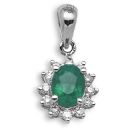 18ct White Gold Diamond 0.09ct Emerald 0.36ct Pendant