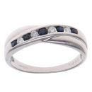 9ct White Gold 0.10ct Diamond and Sapphire Crossover Ring