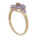 9ct Yellow Gold 0.05ct Brilliant Cut Diamond and Tanzanite Cluster Ring