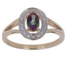 9ct Yellow Gold 0.10ct Brilliant Cut Diamond and Mystic Topaz Fancy Ring
