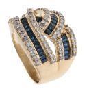 14ct Yellow Gold 1.25ct Brilliant Cut Diamond And Sapphire Cluster Ring