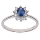 18ct White Gold 0.25ct Brilliant Cut Diamond and Sapphire Cluster Ring