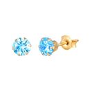 9ct Yellow Gold Aqua Cubic Zirconia Stud Earrings 3mm