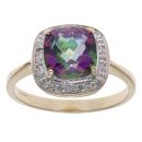 9ct Yellow Gold 0.05ct Diamond and Mystic Topaz Cluster Ring