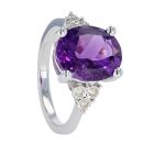 9ct White Gold 0.11cts Diamond And Amethyst Ring