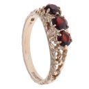 9ct Yellow Gold Three Stone Patterned Garnet Ring
