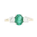 18ct Yellow Gold Diamond And Emerald 3 Stone Ring