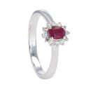 9ct White Gold Diamond And Ruby Oval Cluster Ring by Anya Belle