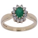 9ct Yellow Gold 0.25ct Diamond and Emerald Cluster Ring
