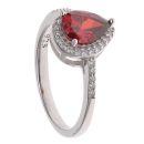 Silver Cubic Zirconia and Red Gemstone Pear Cluster Ring By Icesia