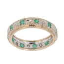 9ct Yellow Gold 0.05ct Diamond and Emerald Half Eternity Ring