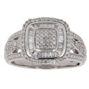 9ct White Gold 0.50ct Single and Baguette Cut Diamond Cluster Ring