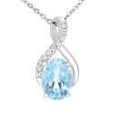 9ct White Gold Blue Topaz and Diamond Crossover Pendant Necklace