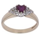 9ct Yellow Gold 0.10ct Diamond and Ruby Heart Cluster Ring
