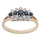 9ct Yellow Gold Cubic Zirconia and Sapphire Cluster Ring