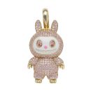 14ct Yellow Gold Pink Gemstone Bunny Pendant
