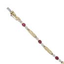 9ct Yellow and White Gold 0.25ct Brilliant Cut Diamond and Ruby Bracelet 7"