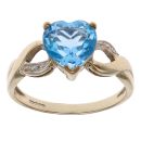 9ct Yellow Gold 0.05ct Diamond and Blue Topaz Single Stone Ring