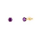 9ct Yellow Gold Amethyst Cubic Zirconia Stud Earrings 3mm