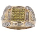 9ct Yellow Gold 2.00ct Princess, Baguette and Brilliant Cut Yellow and Colourless Diamond Signet Ring