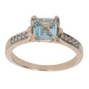 9ct Yellow Gold 0.10ct Diamond And Created Topaz Single Stone Ring
